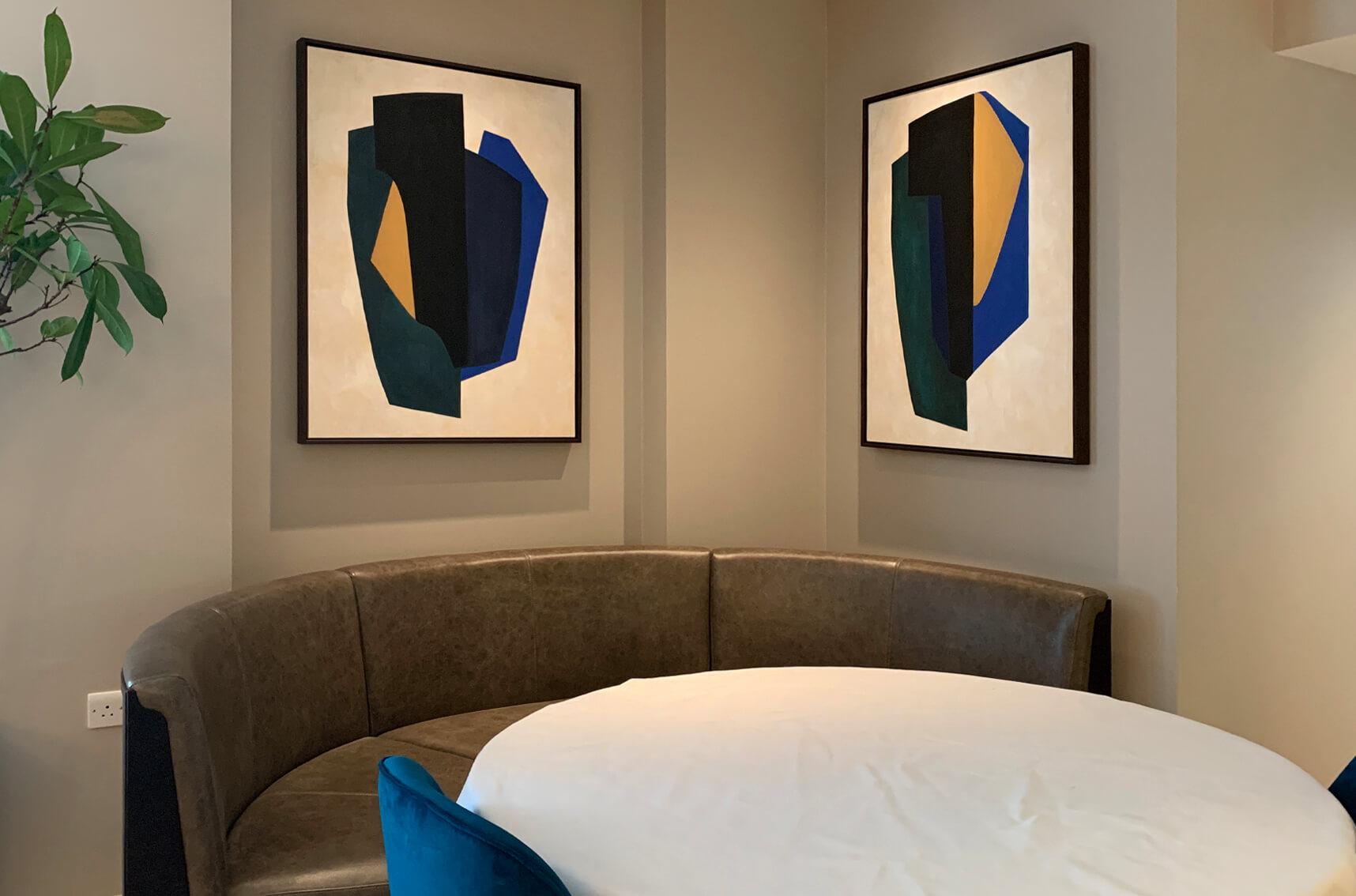 Cord Restaurant, London, graphic, graphic painting, paintings, framed paintings, geometric painting, geometric design, bold painting, art for interiors, interior design, interior designers, framed artwork, commissioned art, bespoke paintings