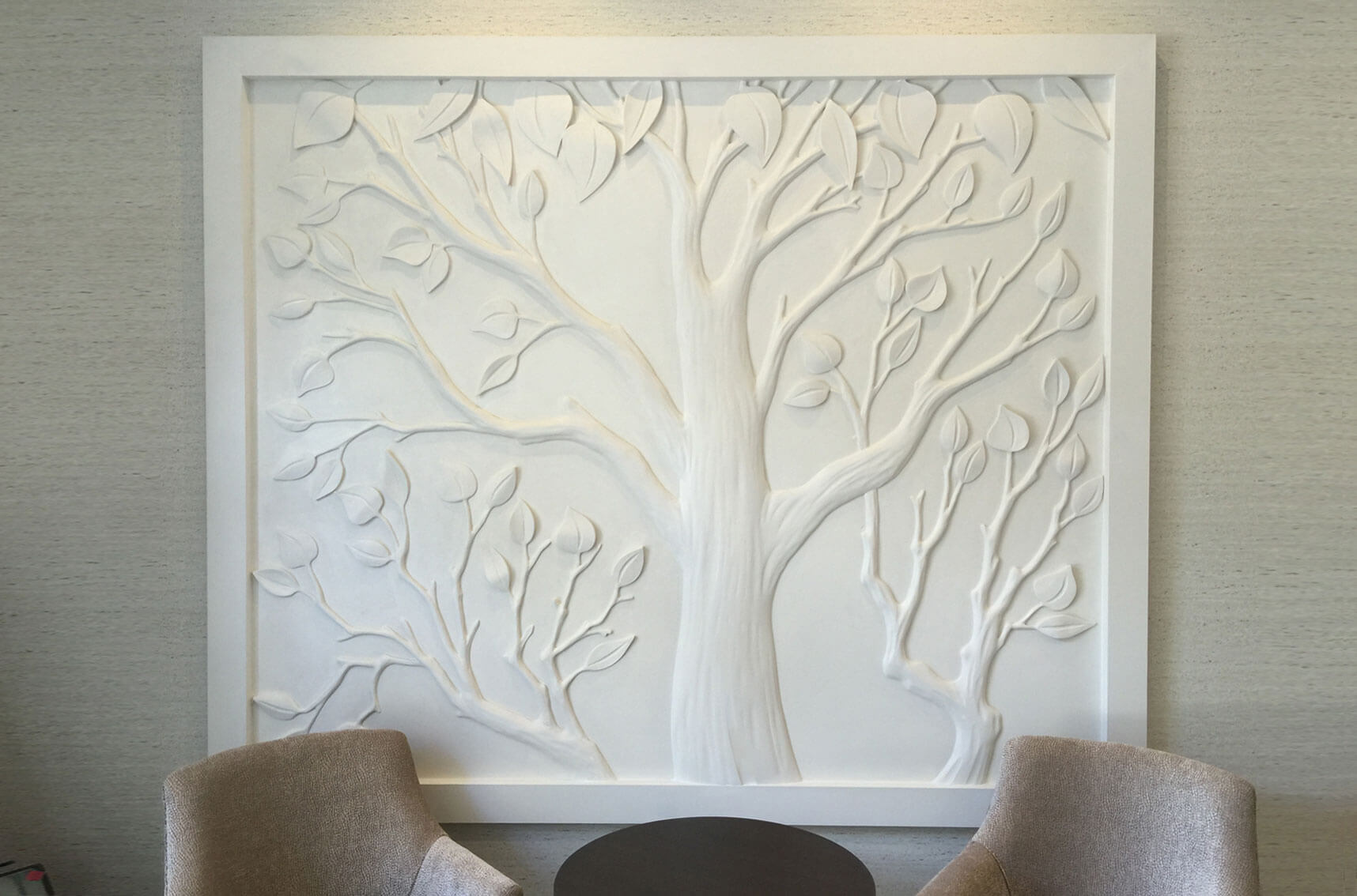 Crathorne Hall Hotel, Yorkshire, bas relief, 3d bas relief, contemporary, contemporary artwork, art, large scale 3d relief, large scale artwork, white, monochrome, relief, bespoke, commissioned artwork, carved bas relief, botanical relief, botanical carving, sculptural wall art, interiors, interior design