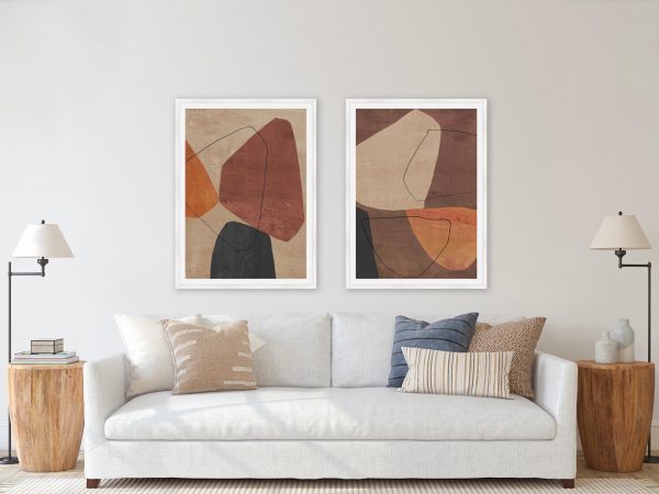 2 art prints, sofa, room