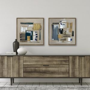 Harmony-2 framed, multimedia, artwork, stitch, paint, sideboard